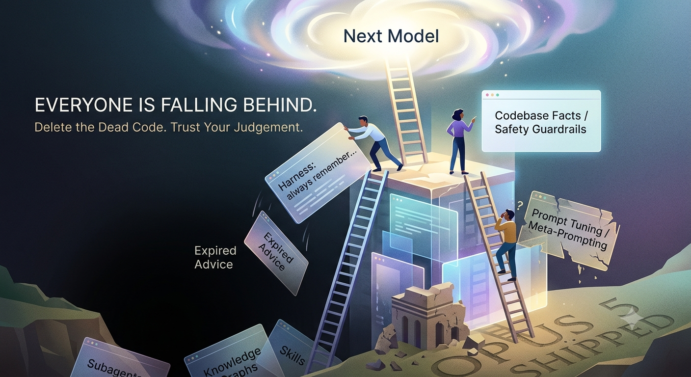 Illustration: everyone is falling behind as AI tooling and models keep moving